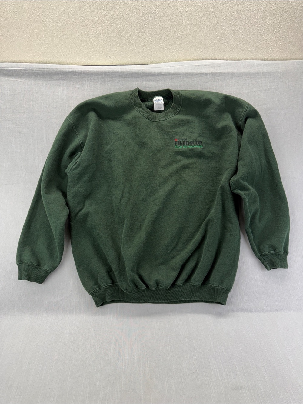 Gildan Forest Green Crewneck Sweatshirt with Left Chest Logo FujiFilm Fujicolor